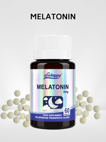 Wowhappy MELATONIN 3mg Food Supplement 60 Tablets | Supports Restful Sleep & Healthy Sleep Cycle FDA Registered