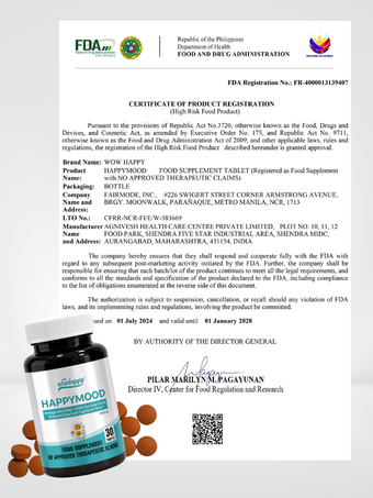 Wowhappy HAPPYMOOD 30 Tablets Food Supplements | Daily Mood, Wellness & Stress Support | FDA Approved
