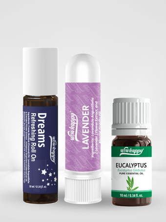 Wowhappy ALL-in-ONE Wellness Bundle Kit Aromatherapy Essentials – [ Roll-On, Inhaler, Essential Oil 10ml ]
