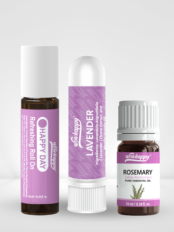 Wowhappy ALL-in-ONE Wellness Bundle Kit Aromatherapy Essentials – [ Roll-On, Inhaler, Essential Oil 10ml ]