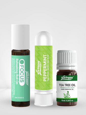 Wowhappy ALL-in-ONE Wellness Bundle Kit Aromatherapy Essentials – [ Roll-On, Inhaler, Essential Oil 10ml ]