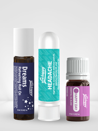 Wowhappy ALL-in-ONE Wellness Bundle Kit Aromatherapy Essentials – [ Roll-On, Inhaler, Essential Oil 10ml ]