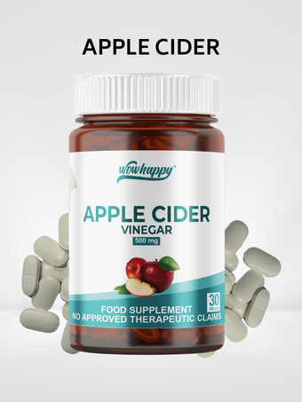 Wowhappy APPLE CIDER VINEGAR 500mg 30 Tablets | ACV Supplement For Weight Loss & Digestive Wellness - FDA Approved
