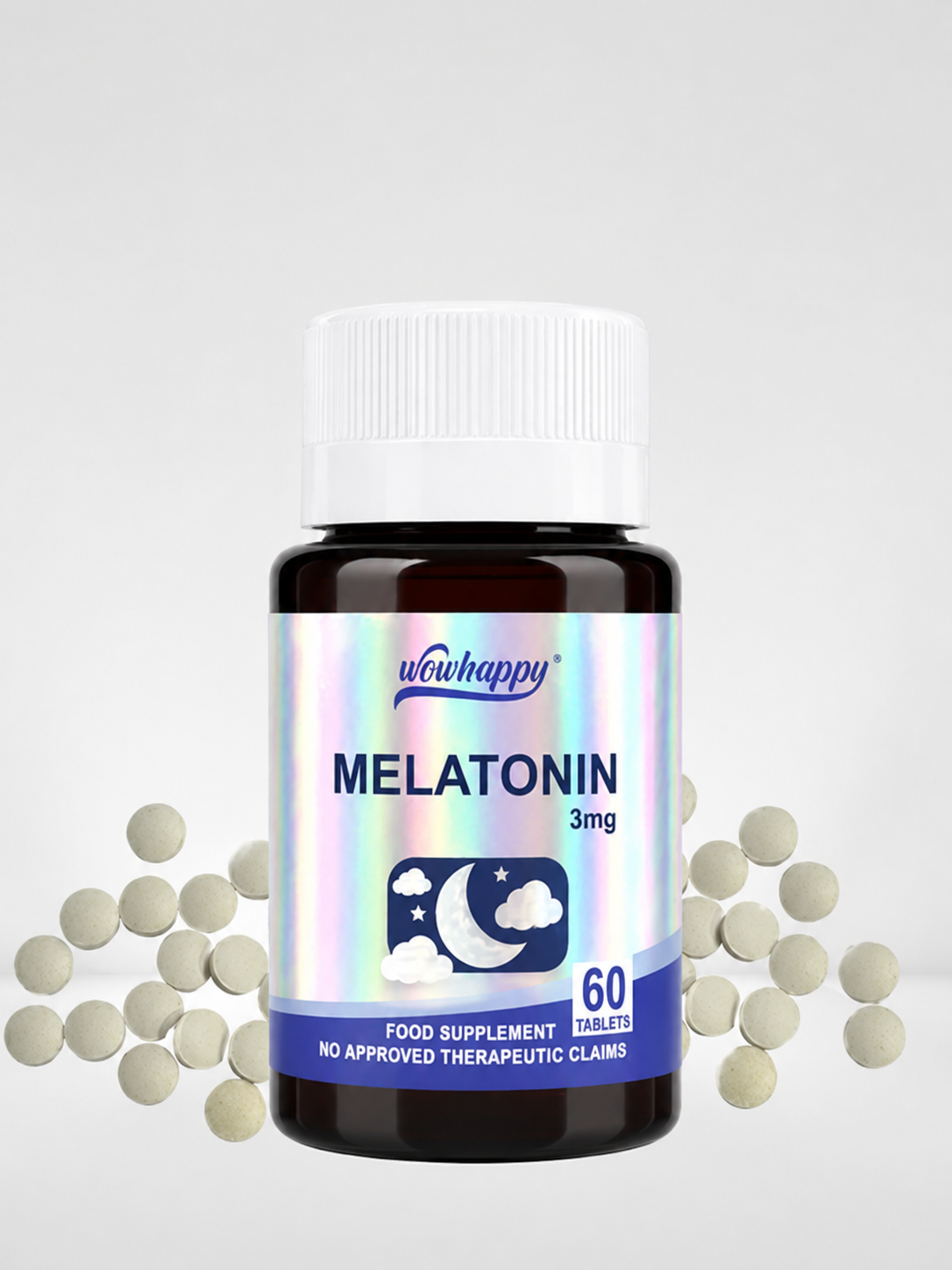 Wowhappy MELATONIN 3mg Food Supplement 60 Tablets | Supports Restful Sleep & Healthy Sleep Cycle FDA Registered