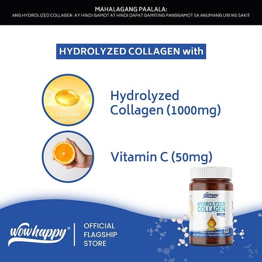 Wowhappy Hydrolized COLLAGEN with VITAMIN C (60 Tablets) EXPIRATION DATE: FEBRUARY 01, 2025